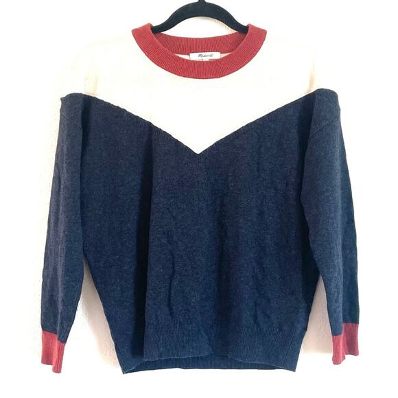 Madewell Colorblock Yoke Pullover Sweater Merino Wool & Alpaca Blend - Picture 2 of 10